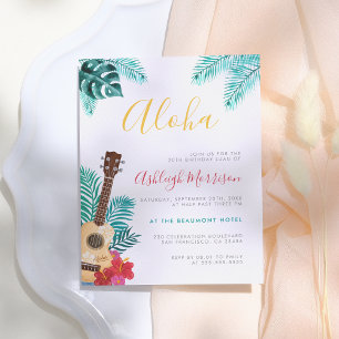 Watercolor Ukulele Tropisch Verjaardagsfeest Lua Uitnodiging Briefkaart