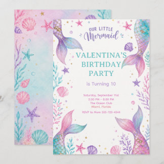 Watercolor Under The Sea Party Invite Kaart