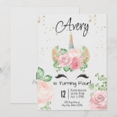 Watercolor Unicorn Invitation de fête d'anniversai (Devant / Derrière)