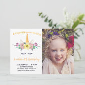 Watercolor Unicorn Photo Invitation Anniversaire (Debout devant)