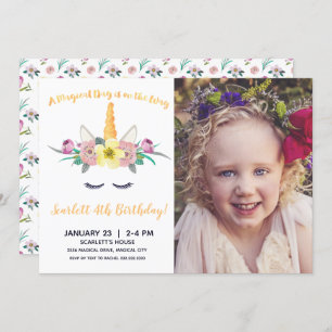 Watercolor Unicorn Photo Invitation Anniversaire