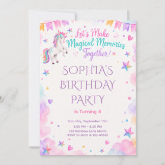 Watercolor Unicorn Pink Party Invite Kaart