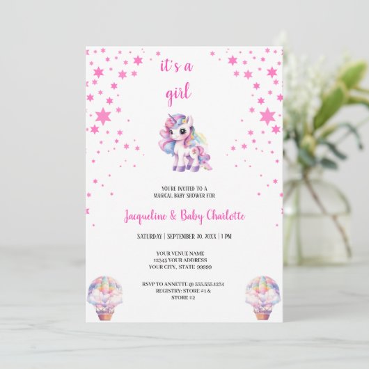 watercolor unicorne babyshower invitation (Debout devant)