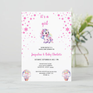 watercolor unicorne babyshower invitation