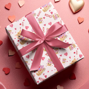Watercolor Valentijnsdag Kitty XOXO Patroon Cadeaupapier