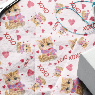 Watercolor Valentijnsdag Kitty XOXO Patroon Tissuepapier