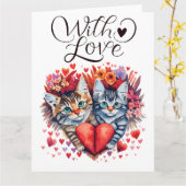 Watercolor Valentijnskaarten katten met liefde Kaart (Gele Bloem)