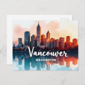 Watercolor Vancouver Washington State skyline Briefkaart (Voorkant / Achterkant)