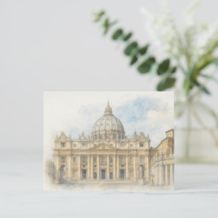 Watercolor Vaticaanse ansichtkaart   Sint-Pietersb Feestdagenkaart