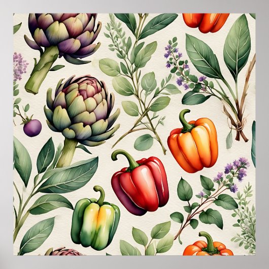 Watercolor Vegetable Garden Pattern Poster (Voorkant)