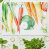 Watercolor vegetables pattern monogrammed theedoek (Gevouwen)