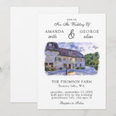 Watercolor Venue Wedding Invitation Kaart (Voorkant / Achterkant)