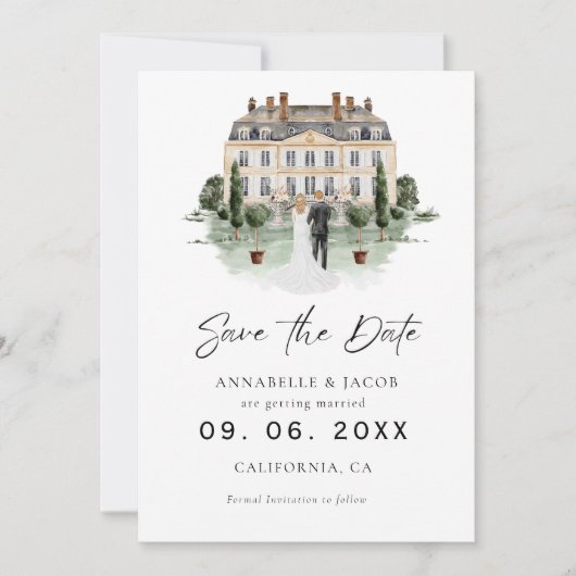 Watercolor Venue Wedding Save the Date  (Voorkant)