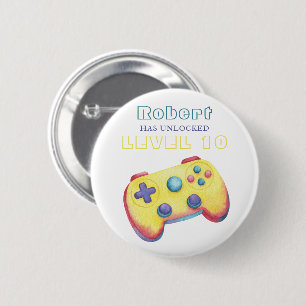Watercolor videospel kinderen verjaardag ronde button 5,7 cm