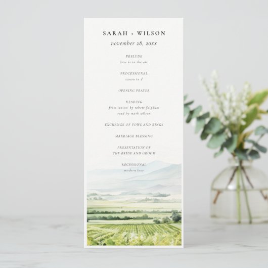 Watercolor Vineyard Programme de mariage paysager (Debout devant)