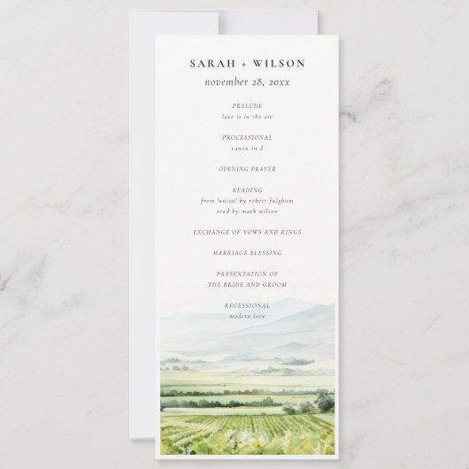 Watercolor Vineyard Programme de mariage paysager (Devant)