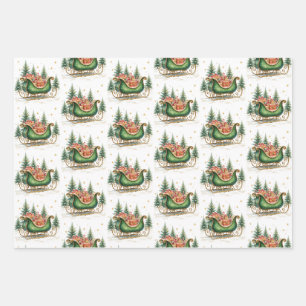 Watercolor Vintage Kerst slee Inpakpapier Vel