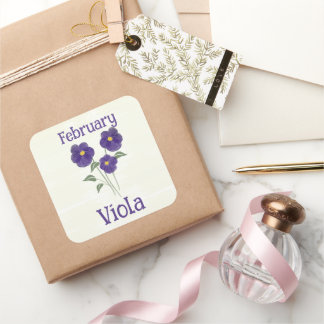 Watercolor Viola Bloem Februari Verjaardag Vierkante Sticker