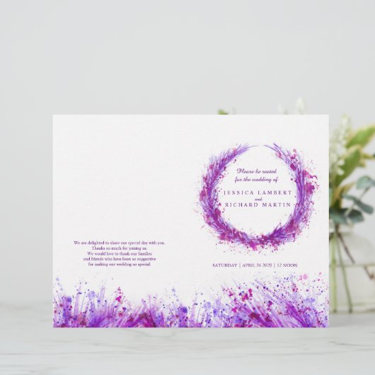 Watercolor violet splash wreath programme de maria (Debout devant)