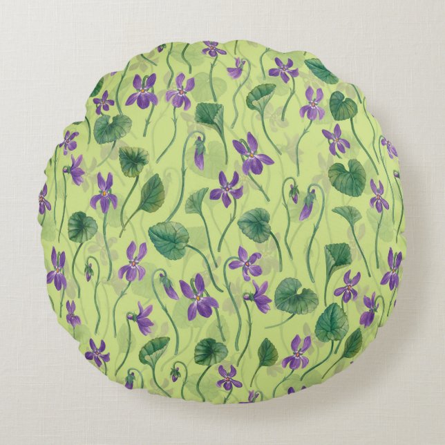 Watercolor violets on honey dew rond kussen (Voorkant)