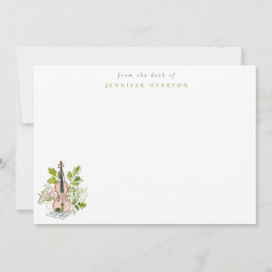 Watercolor Viool & Groene Personalized Notitiekaartje