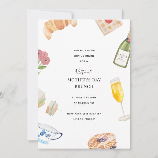 Watercolor Virtual Mother's Day Brunch Invitations (Devant)