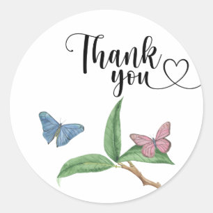 Watercolor Vlinder dank je Ronde Sticker