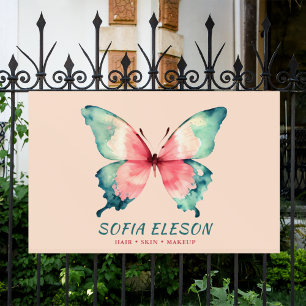 Watercolor Vlinder Elegante Roze Blauw Salon Spandoek