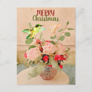 Watercolor Vlinder en Kolibrie Kerstmis Feestdagenkaart