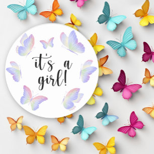 Watercolor Vlinder Het is een meisje Baby Shower Ronde Sticker