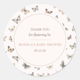 Watercolor Vlinder Minimal Baby Shower Bedanktkaar Ronde Sticker