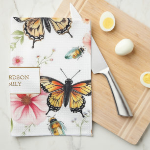Watercolor vlinders anemoon monogram naam theedoek