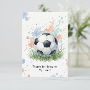 Watercolor Voetbal Jongens Verjaardagsfeestje Bedankkaart