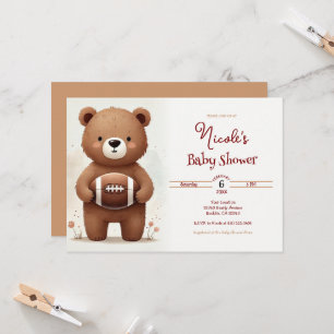 Watercolor Voetbal Teddybeer Baby Shower Kaart