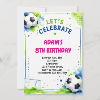 Watercolor voetbal verjaardagsuitnodiging ontwerp kaart
