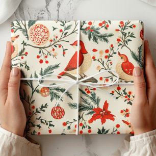 Watercolor Vogels Vintage Kerstmis Cadeaupapier