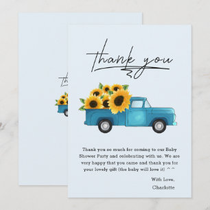 Watercolor Vrachtwagen Met Zonnebloemen Baby Showe Bedankkaart