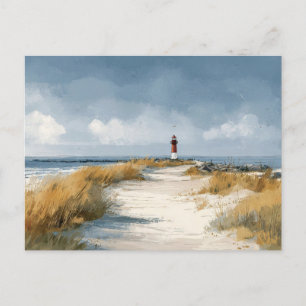 Watercolor Vuurtoren Kust Kunst Ansichtkaart Briefkaart