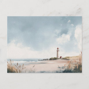 Watercolor Vuurtoren Kust Kunst Ansichtkaart Briefkaart