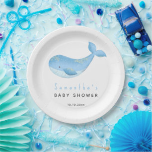 Watercolor walvis babyshower papieren bordje