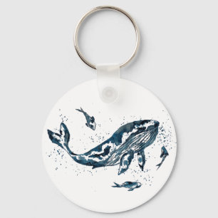Watercolor Walvis Knop Sleutelhanger