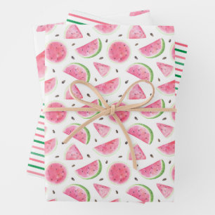 Watercolor Watermeloen & Strepen Patroon Inpakpapier Vel
