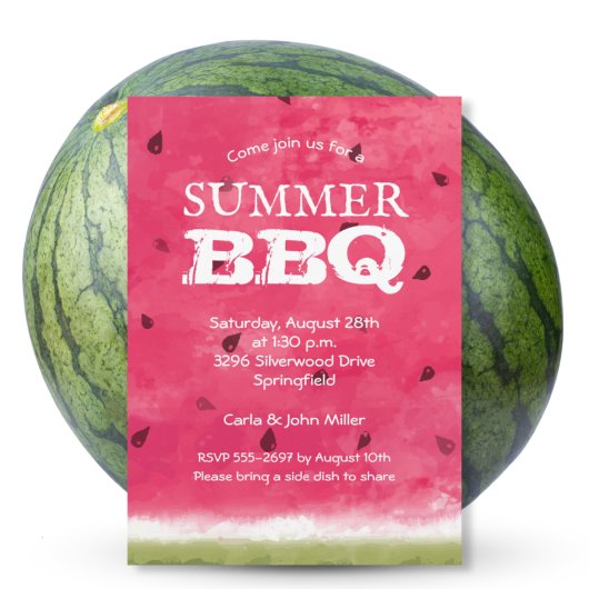 Watercolor Watermelon Summer BBQ Invitations de cu