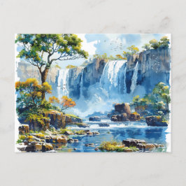 Watercolor Waterval Victoria Herfsten Natuur Feestdagenkaart