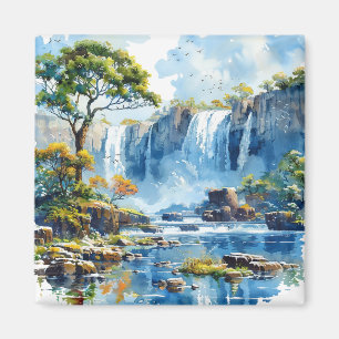 Watercolor Waterval Victoria Herfsten Natuur Magneet
