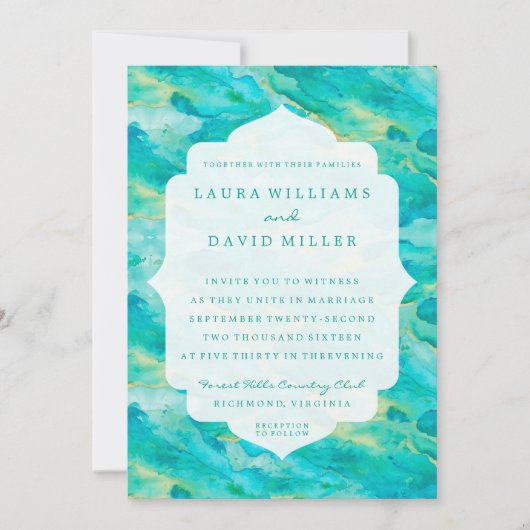 Watercolor Waves Beach Wedding Invitation (Devant)