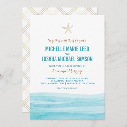 Watercolor Waves Ocean Beach Wedding Invitation (Devant / Derrière)