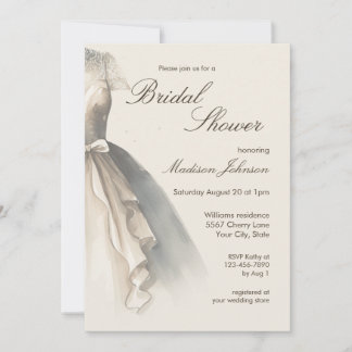 Watercolor Wedding Dress Bridal Shower Kaart