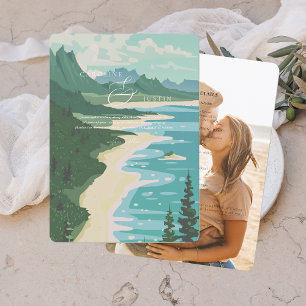 Watercolor West Coast Bruiloft Kaart