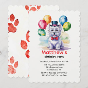 Watercolor Westie Hond Kinderverjaardagsfeestje Kaart